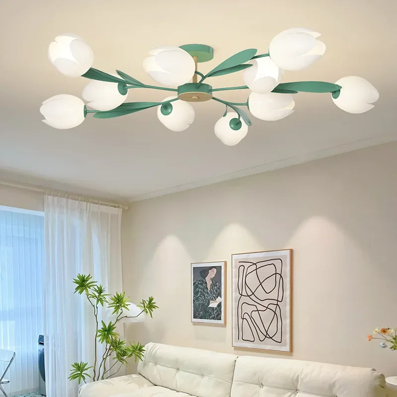 Interior Design Kitchen And Living Room - Lustres com design de flores, lâmpadas